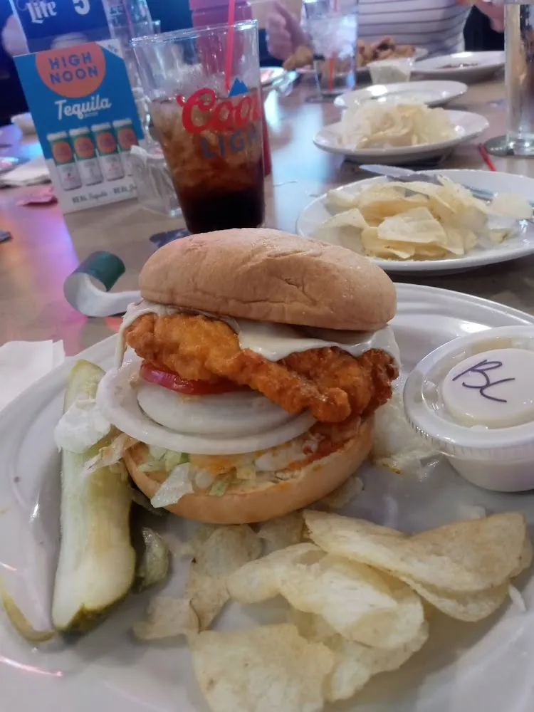 Crispy Buffalo Chicken Sandwich and Chips